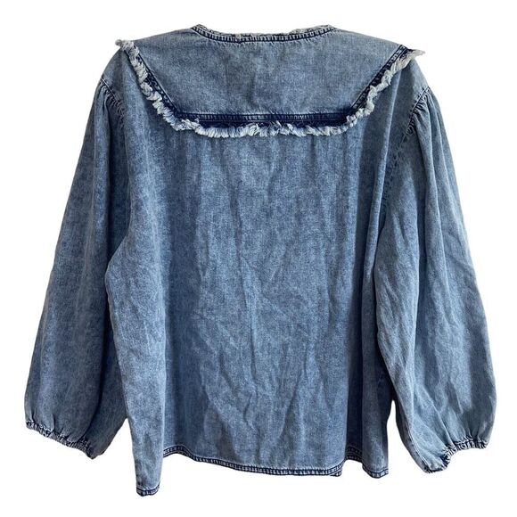 Something Navy Chambray Ruffle Shirt Blue Size XXL - Picture 7 of 12